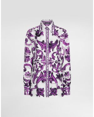 Dolce & Gabbana Majolica-Print Silk Twill Shirt - Purple