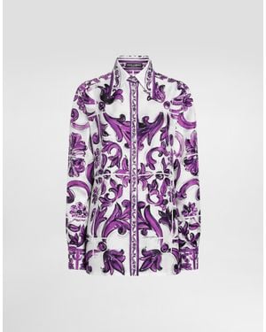 Dolce & Gabbana Majolica-Print Silk Twill Shirt - パープル
