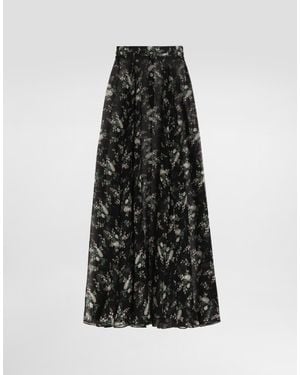 Dolce & Gabbana Chiffon Skirt With Rose And Small Flower Print - Black