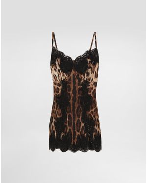 Dolce & Gabbana Leopard-Print Satin Top With Lace Inlay - Black