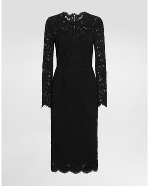 Dolce & Gabbana ロンゲットドレス ロングスリーブ ストレッチロゴレース - ブラック