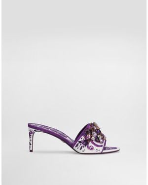 Dolce & Gabbana Brocade Mules With Jewel Embroidery - Purple