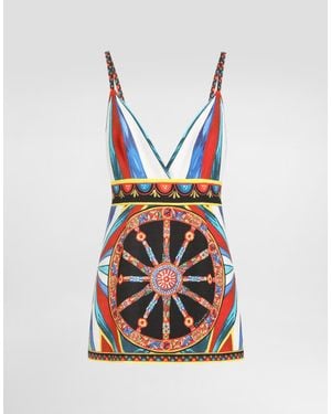 Dolce & Gabbana Carretto-Print Fabric Short Dress - White