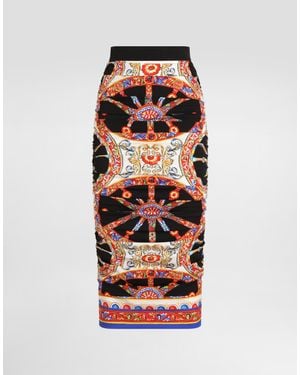 Dolce & Gabbana Carretto-Print Charmeuse Midi Skirt - Red