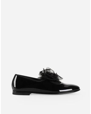 Dolce & Gabbana フラワーアップリケ パテントレザー スリップオンシューズ - ブラック