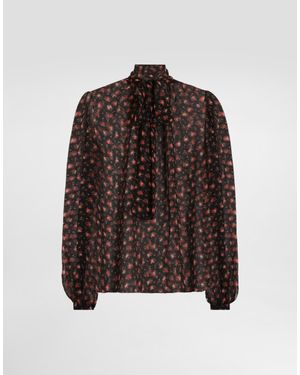 Dolce & Gabbana Small Rose-Print Chiffon Top - Brown