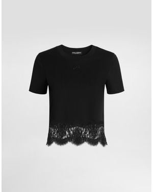 Dolce & Gabbana Jersey T-Shirt With Lace - Black