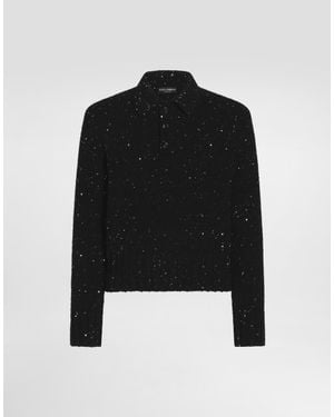 Dolce & Gabbana Knit Polo Shirt With Sequins - Black