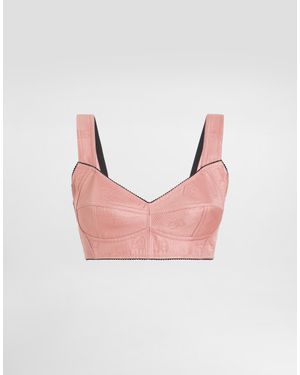 Dolce & Gabbana Quilted Jacquard Bralette Top With Dg Logo - Pink