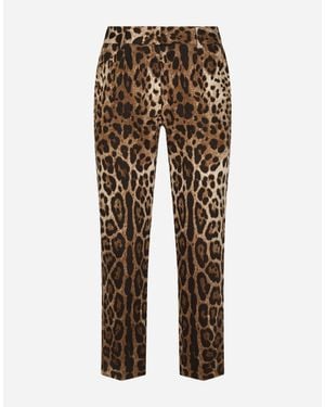 Dolce & Gabbana Leopard-Print Drill Trousers - Natural