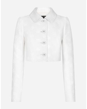 Dolce & Gabbana Short Quilted Jacquard Jacket With Dg Logo - White