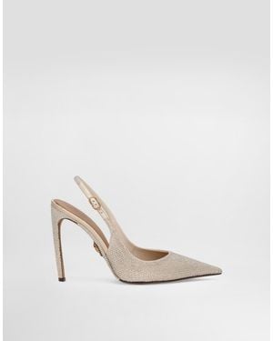 Dolce & Gabbana Devotion Satin Slingback With Rhinestones - White