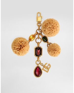 Dolce & Gabbana Metal And Raffia Keychain - White