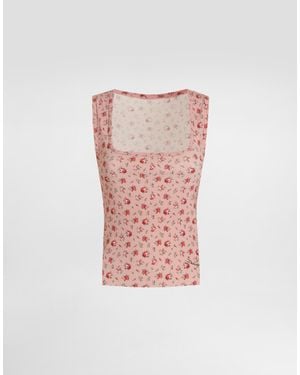 Dolce & Gabbana Small Rose-Print Viscose Tank Top - White