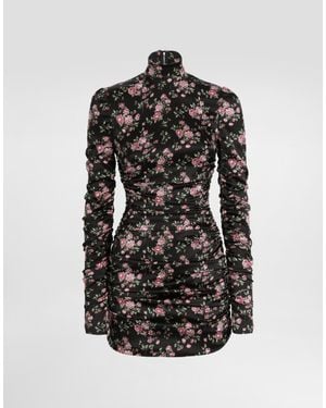Dolce & Gabbana Vintage Rose-Print Draped Dress - Black