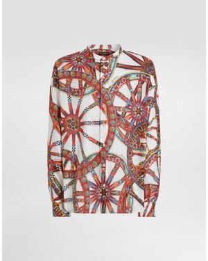 Dolce & Gabbana Camisa En Lino Con Estampado Carretto - Blanco