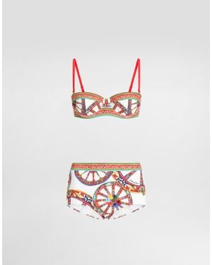 Dolce & Gabbana Balconette-Bikini Mit Carretto-Print - Weiß