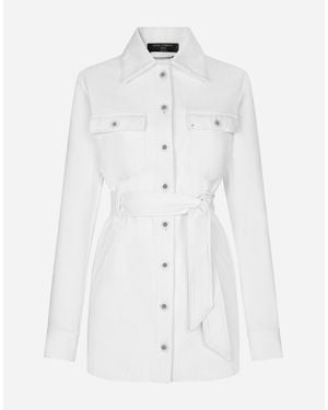 Dolce & Gabbana Long Denim Jacket With Belt - White
