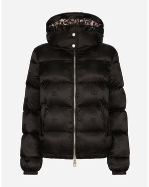 Dolce & Gabbana Padded Satin Jacquard Down Jacket With All-Over Dg Logo - Black