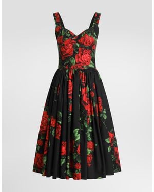 Dolce & Gabbana Rose-Print Poplin Dress - Red