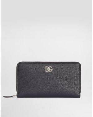 Dolce & Gabbana Cartera En Piel De Becerro Con Logo - Gris