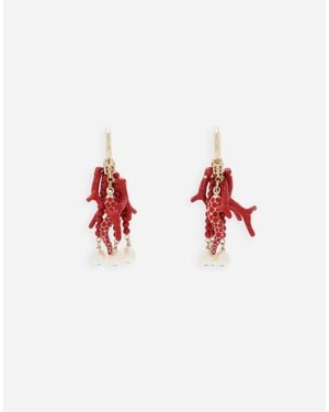 Dolce & Gabbana Creole Earrings With Horn, Coral Branches And Pearls - Red