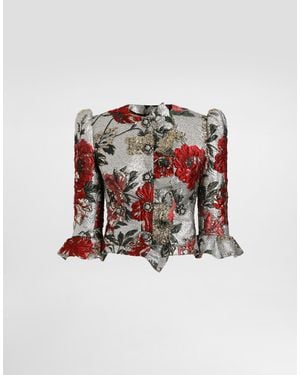 Dolce & Gabbana Single-Breasted Floral Jacket With Ruffles - White