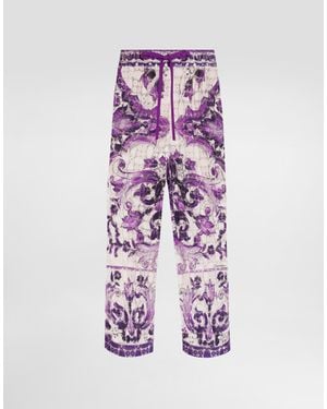 Dolce & Gabbana Majolica-Print Crochet Lace Trousers - Purple