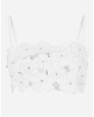 Dolce & Gabbana Cotton Bralette Top With Cut-Out Embroidery And Rhinestone Embellishment - White
