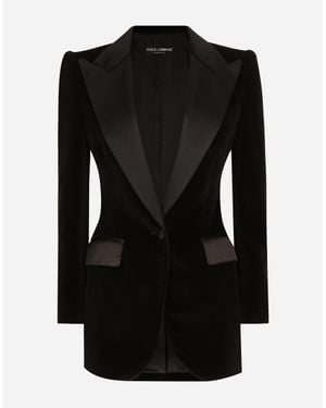 Dolce & Gabbana Cotton Velvet Single-Breasted Turlington Tuxedo Jacket - Black