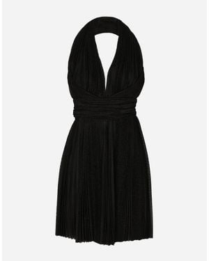 Dolce & Gabbana Short Pleated Lurex Mesh Dress - Black