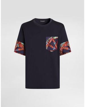 Dolce & Gabbana T-Shirt Aus Baumwolle Mit Carretto-Print - Blau