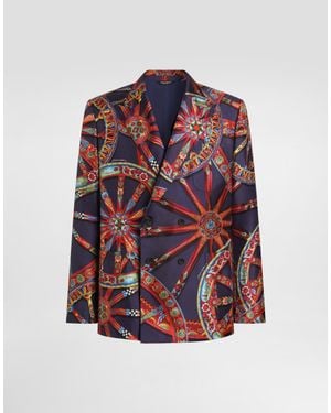 Dolce & Gabbana Carretto-Print Silk Twill Double-Breasted Portofino Jacket - Multicolour