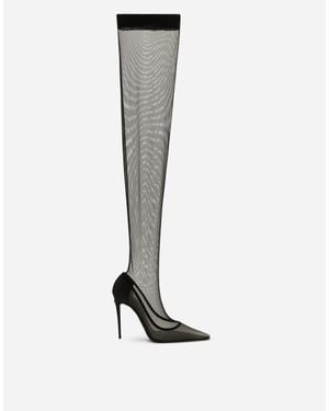 Dolce & Gabbana Kim Dolce&gabbana Stretch Tulle Thigh-high Boots - Black