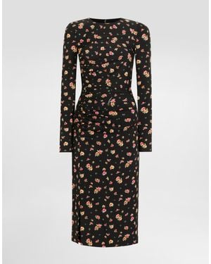 Dolce & Gabbana Small Floral-Print Charmeuse Dress - Black