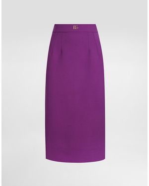 Dolce & Gabbana Virgin Wool Logo Pencil Midi Skirt - Purple