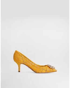 Dolce & Gabbana Lace Brooch-Detail Court Shoes - Yellow