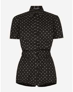 Dolce & Gabbana Cotton Playsuit With Polka-Dot - Black