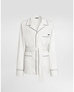 Dolce & Gabbana Striped Poplin Vanity Robe - White