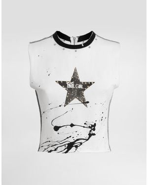 Dolce & Gabbana Jersey Sleeveless T-Shirt With Print - White