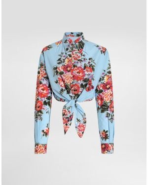 Dolce & Gabbana Flower Bouquet-Print Cotton Shirt - White