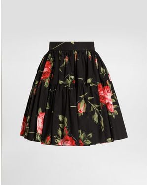 Dolce & Gabbana Cotton Skirt With Iconic Print - Black