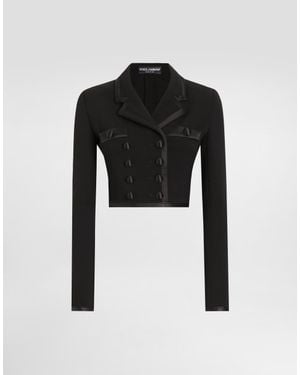 Dolce & Gabbana Short Double-Breasted Wool Crepe Jacket - Black