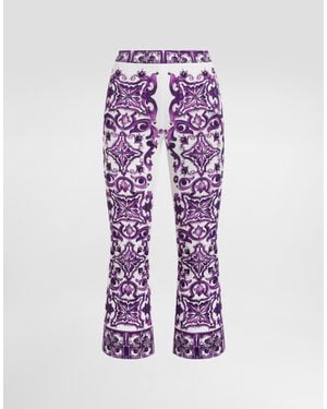 Dolce & Gabbana Majolica Print Silk Pants - Purple