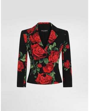 Dolce & Gabbana Rose-Print Charmeuse Single-Breasted Jacket - Red