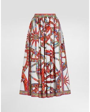 Dolce & Gabbana Carretto-Print Poplin Long Skirt - Red