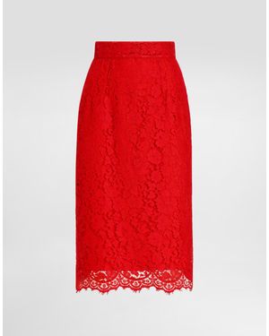 Dolce & Gabbana Cordonetto Lace Midi Pencil Skirt - Red
