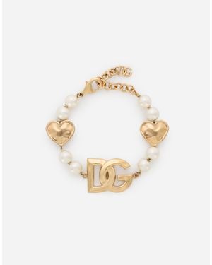 Dolce & Gabbana Bracelet With Hearts And Dg Logo - Metallic