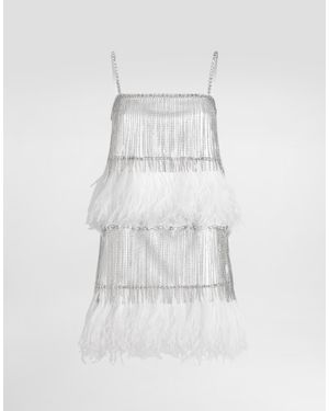 Dolce & Gabbana Satin Dress With Feathers - White