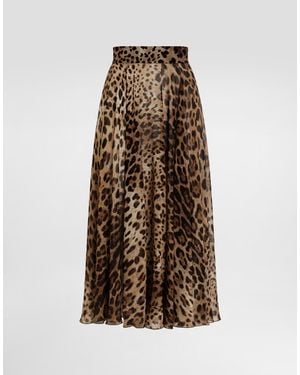 Dolce & Gabbana Leopard- Chiffon Circle Skirt - Natural